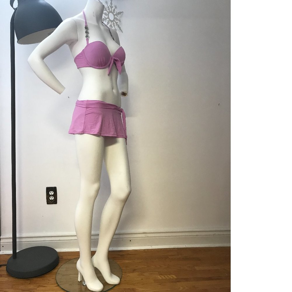 La Vie en Rose lilac pink aqua beach swim vacation top bra panties set SZ. S/ M